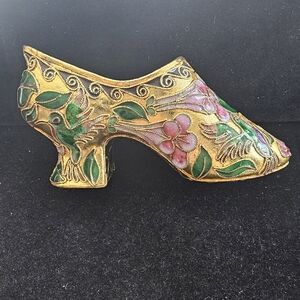 Cloisonne Enamel On Metal Hummingbird Shoe Vintage Collectable Figurine